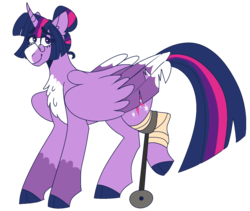 Size: 1492x1261 | Tagged: safe, artist:unicorn-mutual, twilight sparkle, alicorn, pony, g4, bandage, cloven hooves, colored wings, female, glasses, leg brace, multicolored wings, older, simple background, solo, transparent background, twilight sparkle (alicorn)