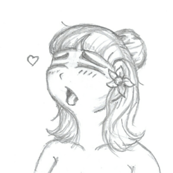 Size: 1024x1024 | Tagged: safe, oc, oc only, oc:camellia yasmina, human, ahegao, bangs, bare shoulders, bun hairstyle, female, humanized, lewd, lewd face, open mouth, silly face, sketch, solo, tongue out