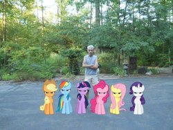 Size: 900x675 | Tagged: safe, artist:mrsnackmix, applejack, fluttershy, pinkie pie, rainbow dash, rarity, twilight sparkle, pony, g4, brony, cursed image, irl, looking at you, photo, ponies in real life, why