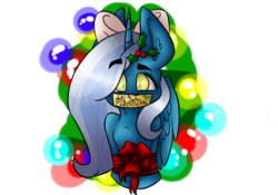 Size: 1280x896 | Tagged: safe, artist:thecheekycherry, oc, oc only, oc:fleurbelle, alicorn, pony, alicorn oc, female, gift wrapped, holly, mare, solo