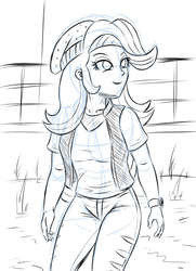 Size: 1653x2283 | Tagged: safe, artist:sumin6301, starlight glimmer, equestria girls, equestria girls specials, g4, my little pony equestria girls: mirror magic, beanie, clothes, female, hat, monochrome, pants, shirt, sketch, smiling, solo