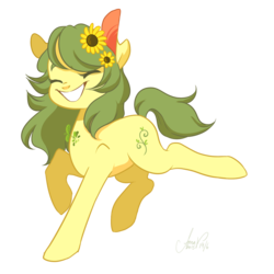 Size: 1000x999 | Tagged: safe, artist:laceymod, oc, oc only, oc:invidia, earth pony, pony, eyes closed, female, flower, flower in hair, mare, simple background, solo, sunflower, transparent background