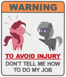 Size: 2119x2500 | Tagged: safe, artist:virenth, pinkie pie, earth pony, pony, g4, abuse, generic pony, high res, pinkiebuse, pointy ponies, ponified, throwing, violence, warning sign, wrench
