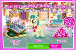 Size: 1039x684 | Tagged: safe, gameloft, alice the reindeer, g4, my little pony best gift ever, advertisement, costs real money, gem, introduction card, sale