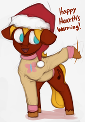 Size: 952x1361 | Tagged: safe, artist:marsminer, oc, oc only, oc:soul harmony, earth pony, pony, christmas, clothes, hat, holiday, male, santa hat, shirt, solo, speech, stallion