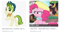 Size: 416x232 | Tagged: safe, screencap, pinkie pie, pistachio, earth pony, pony, derpibooru, g4, my little pony best gift ever, bipedal, clothes, cowboy hat, cropped, crossed arms, discovery family logo, female, google, hat, juxtaposition, looking at you, male, mare, meta, neckerchief, pinkie pie is not amused, raised eyebrow, rearing, simple background, snow, stallion, teenager, unamused, vector, winter outfit