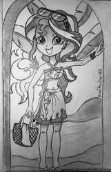 Size: 1120x1735 | Tagged: safe, artist:alienpauline483, sunset shimmer, equestria girls, g4, my little pony equestria girls: better together, bag, cute, cutie mark, glasses, sarong, shimmerbetes, summer sunset