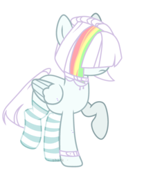Size: 1948x2200 | Tagged: safe, artist:airymarshmallow, oc, oc only, alicorn, pegasus, pony, bangs, clothes, female, hair over eyes, hair over face, mare, rainbow hair, raised hoof, simple background, socks, solo, striped socks, white background