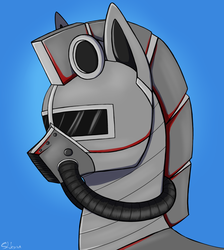 Size: 2073x2310 | Tagged: safe, artist:shkura2011, oc, oc only, oc:steelhooves, earth pony, pony, fallout equestria, applejack's rangers, armor, blue background, bust, fanfic, fanfic art, high res, male, portrait, power armor, simple background, solo, stallion, steel ranger