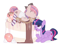 Size: 4681x3610 | Tagged: safe, artist:sattar_ych, twilight sparkle, oc, oc:sweet haze, alicorn, pony, g4, cake, clothes, food, socks, striped socks, twilight sparkle (alicorn)