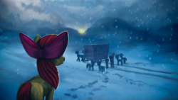 Size: 1920x1080 | Tagged: safe, artist:robin jacks, apple bloom, earth pony, pony, fanfic:why am i crying, g4, ambulance, fanfic art, female, looking away, snow, snowfall, solo focus