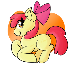 Size: 485x438 | Tagged: safe, artist:winterwithers, apple bloom, earth pony, pony, g4, bow, ear fluff, female, hair bow, heart eyes, lightly watermarked, missing cutie mark, profile, solo, watermark, wingding eyes