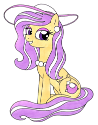 Size: 1812x2329 | Tagged: safe, artist:killerteddybear94, edit, oc, oc only, oc:vanilla pearl, pegasus, pony, 2019 community collab, derpibooru community collaboration, cutie mark, ear piercing, earring, female, hat, jewelry, looking at you, mare, necklace, pearl necklace, piercing, simple background, sitting, smiling, solo, sun hat, traditional art, transparent background