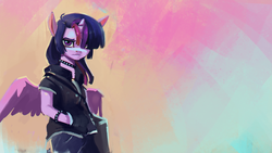 Size: 1920x1080 | Tagged: safe, artist:hierozaki, twilight sparkle, alicorn, semi-anthro, g4, clothes, female, mare, solo, twilight sparkle (alicorn)