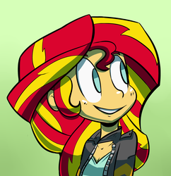 Size: 1280x1324 | Tagged: safe, artist:benja, sunset shimmer, human, equestria girls, g4, bust, female, gradient background, humanized, no pupils, solo