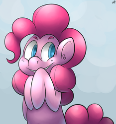 Size: 1280x1375 | Tagged: safe, artist:benja, pinkie pie, pony, g4, colored pupils, cute, diapinkes, ear fluff, female, signature, solo