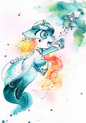 Size: 2409x3437 | Tagged: safe, artist:mashiromiku, oc, oc only, oc:aurora, pony, hearth's warming, high res, snow, snowflake, solo, traditional art, watercolor painting