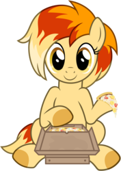 Size: 3000x4230 | Tagged: safe, artist:pirill, oc, oc only, oc:banana peetzer, earth pony, pony, 2019 community collab, derpibooru community collaboration, banana, box, female, food, front view, high res, pizza, pizza box, show accurate, simple background, sitting, solo, sprinkles, strawberry, transparent background, vector