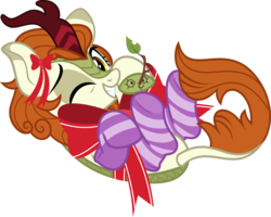 Size: 5523x4428 | Tagged: safe, artist:jhayarr23, autumn blaze, kirin, sounds of silence, absurd resolution, autumn blaze's puppet, awwtumn blaze, bow, clothes, cute, female, looking at you, one eye closed, simple background, smiling, socks, solo, striped socks, transparent background, vector, wink