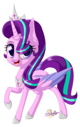 Size: 626x1000 | Tagged: safe, artist:unisoleil, starlight glimmer, alicorn, pony, g4, alicornified, cute, female, jewelry, looking at you, mare, race swap, regalia, simple background, smiling, solo, starlicorn, tiara, transparent background
