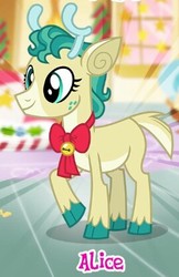 Size: 270x416 | Tagged: safe, gameloft, alice the reindeer, deer, reindeer, g4, my little pony best gift ever, cloven hooves, cropped, female, meme, solo, wow! glimmer