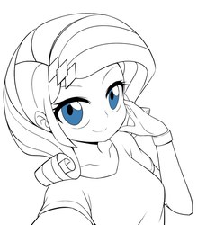 Size: 950x1080 | Tagged: safe, artist:caibaoreturn, edit, editor:lyinx, rarity, equestria girls, g4, female, lineart, looking at you, partial color, solo