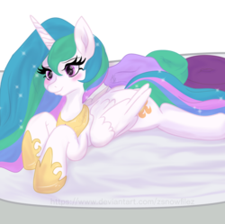 Size: 1024x1020 | Tagged: safe, artist:zsnowfilez, princess celestia, alicorn, pony, g4, blushing, female, hoof shoes, mare, prone, simple background, solo, transparent background