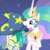 Size: 720x720 | Tagged: safe, screencap, princess celestia, sandbar, alicorn, earth pony, pony, g4, horse play, clothes, costume, cropped, cute, cutelestia, eyes closed, fake beard, fake horn, female, male, mouth hold, stage, star swirl the bearded costume