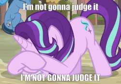 Size: 735x508 | Tagged: safe, edit, edited screencap, editor:axal-5, screencap, starlight glimmer, pony, unicorn, g4, to where and back again, animated, anxiety, caption, cowering, cutie mark, face down ass up, female, frightened, gif, gritted teeth, image macro, loop, mare, meme, panic attack, ptsd glimmer, scared, shivering, text, text edit, trembling