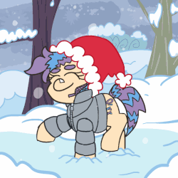 Size: 640x640 | Tagged: safe, artist:threetwotwo32232, oc, oc:shoelace, earth pony, pony, animated, gif, happy, smiling, snow, solo