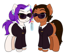 Size: 4414x3836 | Tagged: safe, artist:kyokimute, oc, oc only, oc:dioponi, oc:kyoponi, earth pony, pony, unicorn, 2019 community collab, derpibooru community collaboration, agent, business suit, clothes, female, male, mare, simple background, stallion, standing, sunglasses, transparent background
