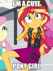Size: 385x511 | Tagged: safe, edit, edited screencap, screencap, fluttershy, pinkie pie, sunset shimmer, equestria girls, g4, my little pony equestria girls: better together, my little pony equestria girls: choose your own ending, text support, caption, cute, image macro, meme, solo focus, text
