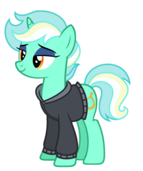 Size: 1551x1857 | Tagged: safe, artist:starryoak, lyra heartstrings, pony, unicorn, miracleverse, g4, alternate universe, clothes, eyeshadow, female, hoodie, makeup, mare, simple background, solo, transparent background, vector