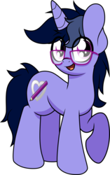 Size: 2077x3297 | Tagged: safe, artist:php142, oc, oc only, oc:purple flix, pony, unicorn, 2019 community collab, derpibooru community collaboration, accessory, cute, glasses, high res, inkscape, male, raised hoof, simple background, solo, transparent background, vector