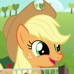Size: 720x720 | Tagged: safe, screencap, applejack, earth pony, pony, applejack's "day" off, g4, cropped, cute, female, jackabetes, mare, smiling, solo