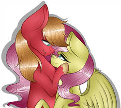 Size: 1024x915 | Tagged: safe, artist:hestiay, big macintosh, fluttershy, earth pony, pegasus, pony, g4, duo, female, looking into each others eyes, male, ship:fluttermac, shipping, straight