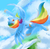 Size: 2620x2554 | Tagged: safe, artist:spntax, rainbow dash, pegasus, pony, g4, cloud, colored hooves, female, flying, high res, looking at you, mare, sky, smiling, solo, spread wings, wings