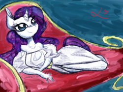 Size: 1024x766 | Tagged: safe, artist:achmeddb, rarity, anthro, g4, clothes, dress, fainting couch, female, solo