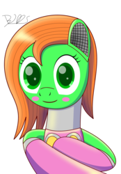Size: 1220x1752 | Tagged: safe, artist:trackheadtherobopony, oc, oc only, oc:goldheart, pony, robot, robot pony, blushing, breaking the fourth wall, cute, ocbetes, reaching towards, signature, simple background, solo, transparent background