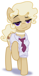 Size: 452x872 | Tagged: safe, artist:saby, derpibooru exclusive, oc, oc only, oc:chestnut cream, earth pony, pony, 2019 community collab, derpibooru community collaboration, .svg available, bedroom eyes, choker, clothes, crumpled, deshabille, lidded eyes, looking at you, male, necktie, raised leg, rumpled, shirt, simple background, smiling, smirk, smug, solo, stallion, standing, svg, transparent background, until the choker breaks, vector