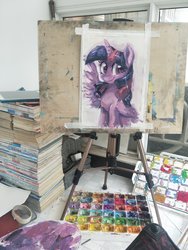 Size: 1536x2048 | Tagged: safe, artist:oofycolorful, twilight sparkle, alicorn, pony, g4, canvas, chinese, female, mare, paint, painting, photo, solo, traditional art, twilight sparkle (alicorn)