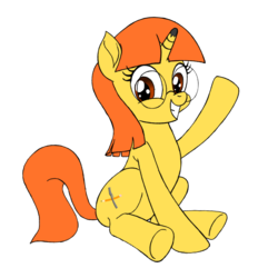 Size: 2000x2000 | Tagged: safe, artist:tomtornados, oc, oc only, oc:sam art s, pony, unicorn, 2019 community collab, derpibooru community collaboration, cutie mark, female, glasses, high res, mare, simple background, smiling, solo, transparent background, vector, waving