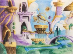 Size: 1458x1080 | Tagged: safe, artist:oofycolorful, canterlot, colored pencil drawing, no pony, orrery, pencil drawing, scenery, traditional art