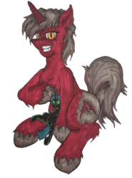 Size: 924x1250 | Tagged: safe, artist:andras, queen chrysalis, oc, oc only, oc:andras, pony, unicorn, 2019 community collab, derpibooru community collaboration, g4, male, plushie, simple background, solo, stallion, transparent background