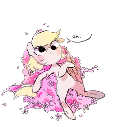 Size: 1500x1500 | Tagged: safe, artist:yioyio, derpy hooves, pony, g4, cute, derpabetes, dialogue, female, flower, one word, simple background, solo, speech bubble, white background