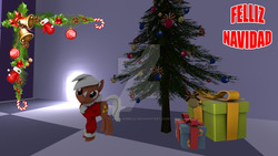 Size: 1024x576 | Tagged: safe, artist:juanjobelic, pony, christmas, christmas tree, epona, holiday, obtrusive watermark, present, solo, the legend of zelda, tree, watermark
