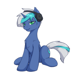 Size: 2560x2561 | Tagged: safe, artist:danli69, oc, oc only, pony, unicorn, 2019 community collab, derpibooru community collaboration, headphones, high res, male, simple background, sitting, solo, transparent background