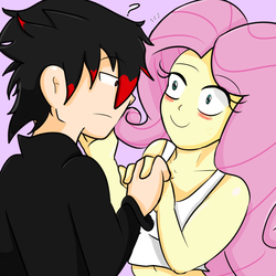 Size: 2000x2000 | Tagged: safe, artist:soul-yagami64, fluttershy, human, equestria girls, g4, blushing, clothes, crossover, crossover shipping, female, high res, holding hands, humanized, male, midriff, shadow the hedgehog, shadowshy, shipping, smiling, sonic the hedgehog, sonic the hedgehog (series), straight, tank top