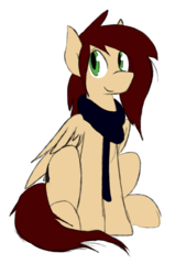 Size: 1256x1976 | Tagged: safe, artist:candel, oc, oc only, oc:candlelight, pegasus, pony, 2019 community collab, derpibooru community collaboration, clothes, freckles, looking at you, male, scarf, simple background, sitting, solo, transparent background