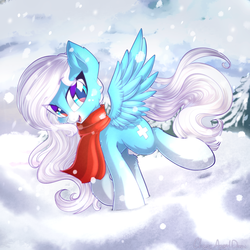 Size: 3000x3000 | Tagged: safe, artist:chaosangeldesu, oc, oc only, oc:icy heart, pony, clothes, commission, female, high res, mare, scarf, smiling, solo